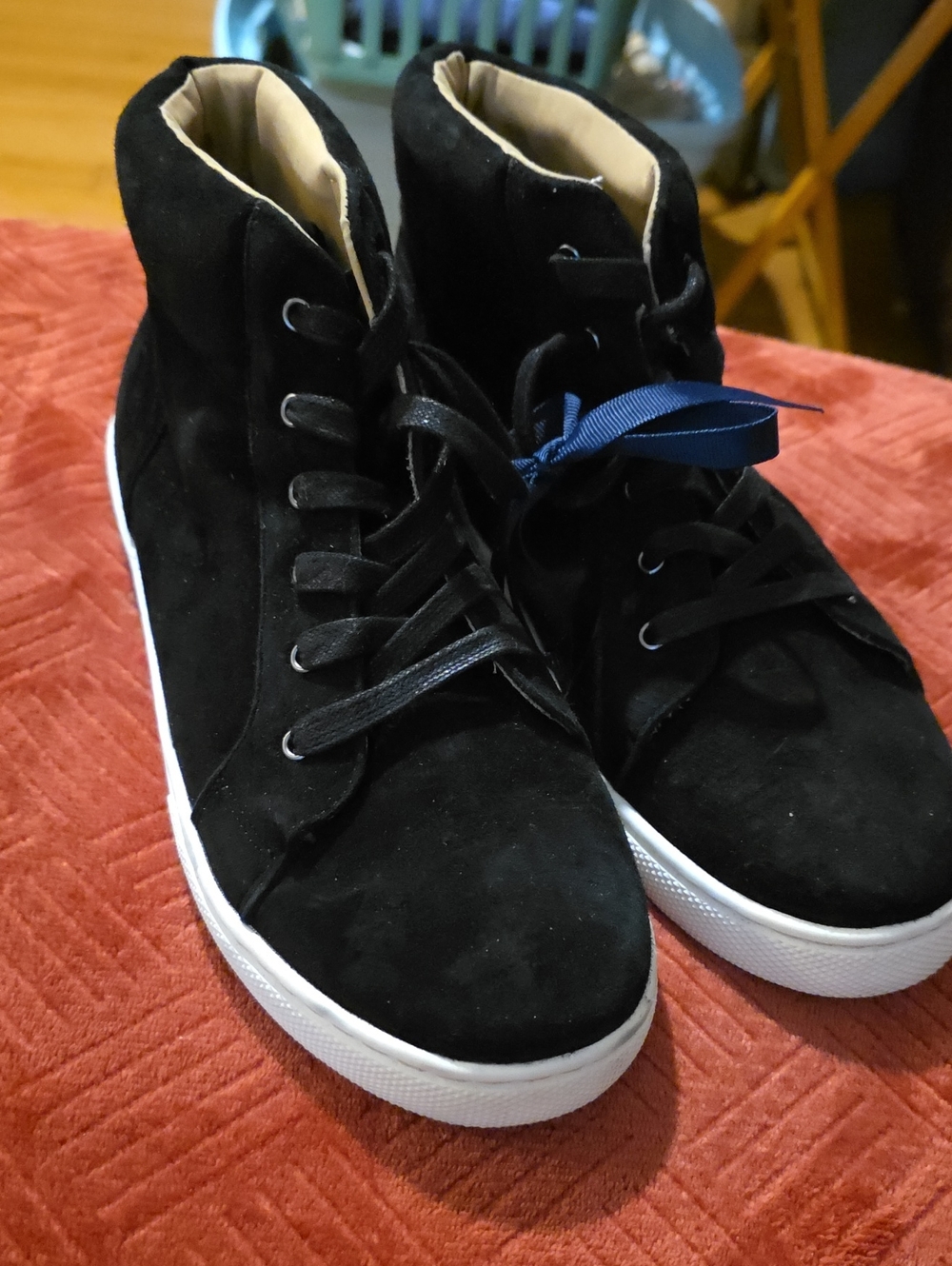Janie and Jack Black Suede High-Top Sneakers with White Sole